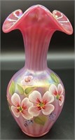 Stunning Fenton Hp Rasberry Rib Optic Vase Hp Bu