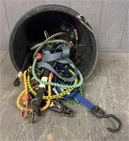 Rubber Bucket Full of Straps & Bungee Cords