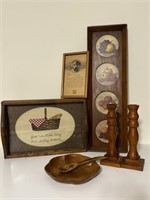 Vintage Wood & Glass Needlepoint Tray, Wood Decor