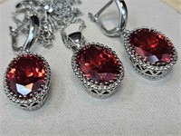 GARNET COLOR .925 NECKLACE & EARRINGS