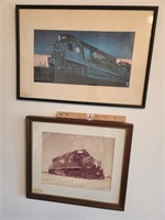 Two Vintage Train Prints In Frames.  One