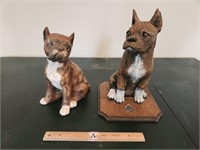 Two Medium Size Brown Boxer Statues
