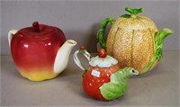 Three various fruit form ceramic teapots