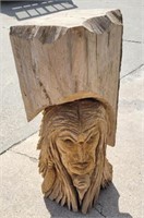 Wood Carved Native American Head - 34" x 11"