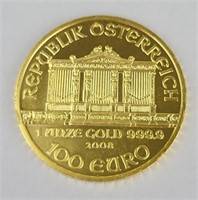 2008 One Ounce Fine Gold Austrian 100 Euro Coin.