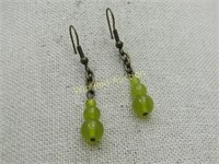 Vintage Graduated Green Glass Beaded Earrings, 2"