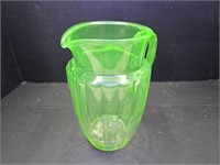 Uranium Glass Juice Pitcher with Handle 8" high