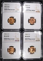 1953-S, 54-D, 55-D, 56-D LINCOLN CENTS NGC MS66 RD