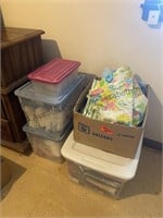 5 items, 4 totes, one box sewing material, and