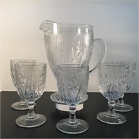IRIS HERRINGBONE PITCHER & 5 STEMMED GLASSES