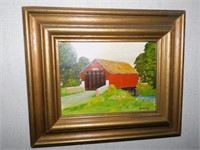 Covered bridge painting signed by Garland 13 x 11