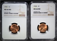 1944 & 1955 LINCOLN CENTS NGC MS66 RD