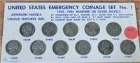 US EMERGENCY COINAGE SET NO.1 WARTIME NICKELS