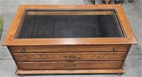 Oak Coffee Table w Glass Display Top & Drawers