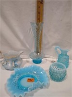 3 pc's Fenton blue opal glassware,porcelain