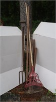 Misc Hand Tools-2 Pitchforks, 2 Picks, 2 Rakes