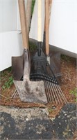 Misc Hand Tools-3 Shovels & 2 Rakes