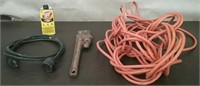 Box-Outdoor Extension Cord,  Ridgid Pipe Wrench,