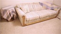 Tweed 3-Cushion Sofa, 2-Lap Blankets & Wood Table