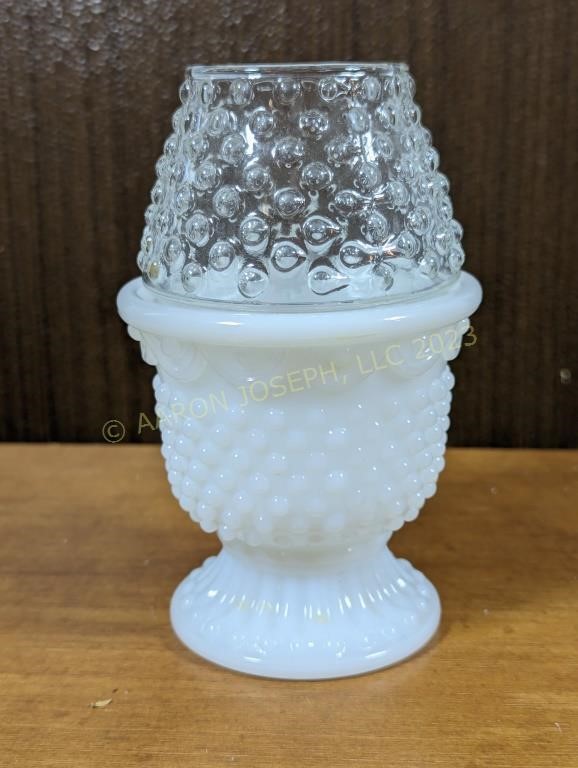 Vintage AVON Hobnail Milk glass Candle Holder