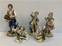 (5) Figurines, Young Man and Children