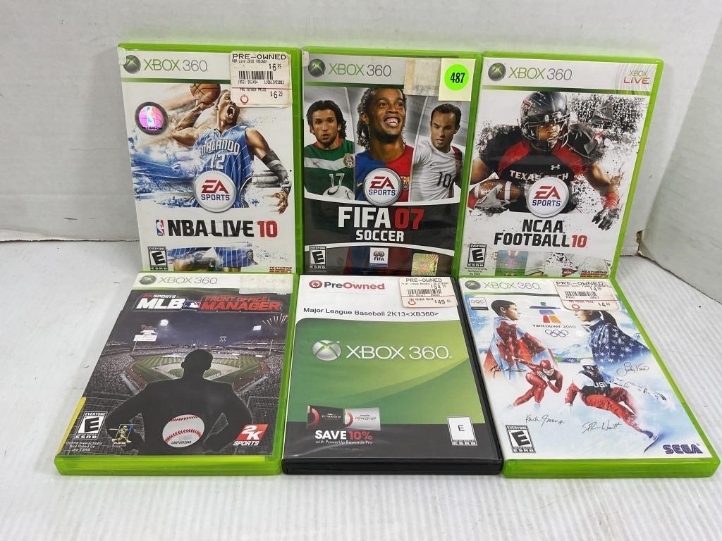 LOT OF 6 ASSORTED XBOX 360 SPORTS GAMES IN CASE -