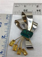 OF) STERLING SILVER PIN W/TURQUOISE & GOLD STONES