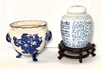 Blue & White Ginger Jar on Stand and Blue &