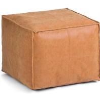 Brown faux leather poof ottoman
