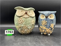 2 Awesome Ceramic Owls 6.5" & 7" tall