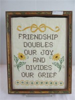 "FRIENDSHIP DOUBLES OUR JOY . . ." ANTIQUE SAMPLER