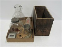 Collectible Tray Lot with Jars and wood box