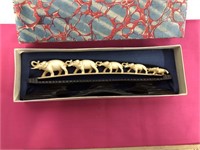 Old Hong Kong Ivory Elephants on Stand w/ Box