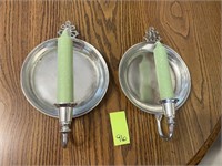 2 Matching Pewter Candle Wall Sconce