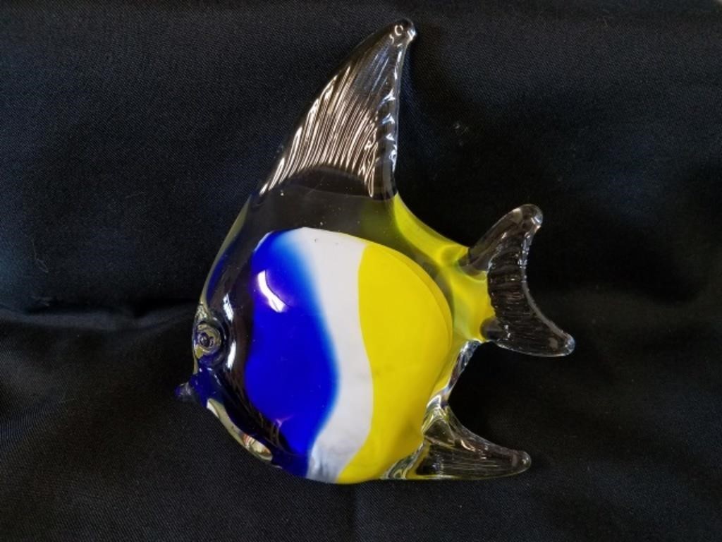 Blown Glass Clear with Blue, Yellow, & White