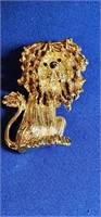 Gerry's Lion Brooch Gold Tone Metal