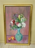 Large Gilt Framed Still Life Oil on Canvas, Signed