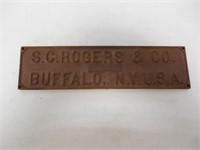 S C Rogers & Co Buffalo NY iron ID plate