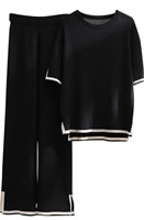 (Size: L - black) Womens Pajama Set Short Sleeve
