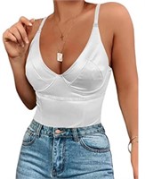 (Size: L - white) Womens Sexy Neon Corset Tops
