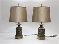 PAIR OF CAST BRASS TABLE LAMPS - WORKING- 23.5" T