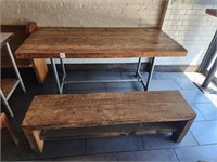 HEAVY WOOD TABLE WITH BENCH 72" X 35" X 31"