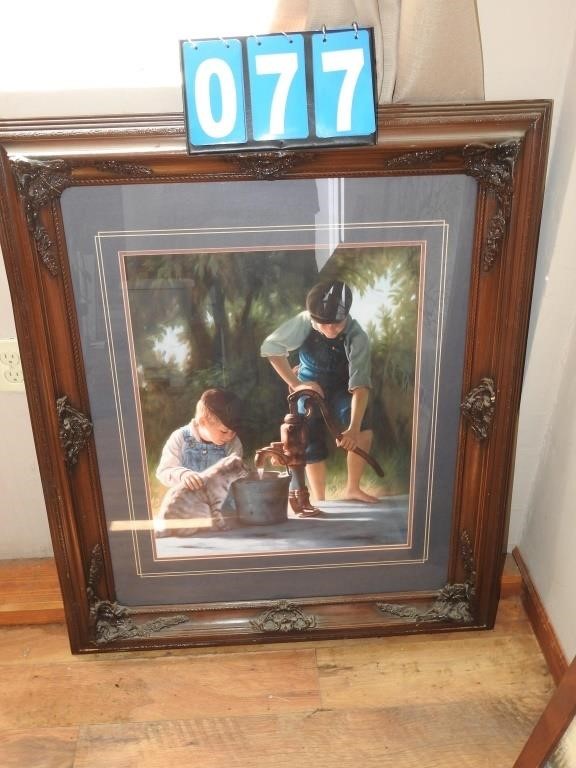 Framed Kids with Cat 34" X 40"