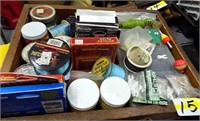 BOX LOT OF NEW FISHING REEL LINE, BOBBERS, AND