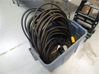 Tote of Heavy Duty Extension Cords and air lines
