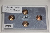 2009-S Proof Penny, 4 coins (toned)