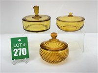 Set of 3 Lidded Amber Dishes