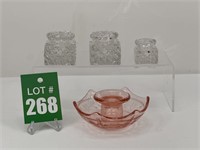 Pink Depression Glass Candle Holder with Set of 3
