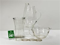 Glass Pitcher and Glass Tall Vase with 4 Glass