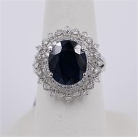 14K white gold lady's custom diamond and blue sapp